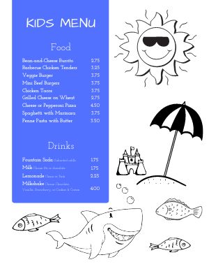 Beach Kids Menu