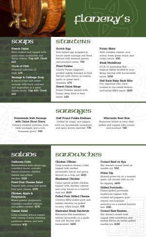 Irish Brewpub Menu