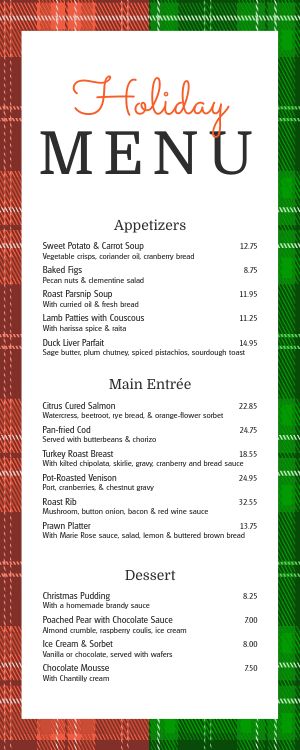 Plaid Christmas Half Page Menu