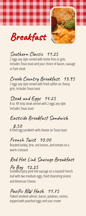 Country Breakfast Half Page Menu