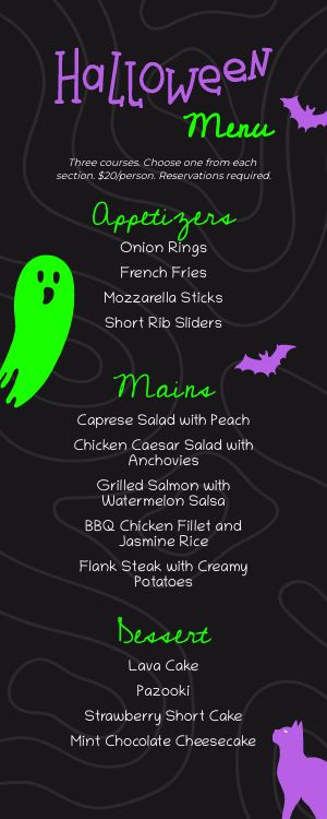 Halloween Half Page Menu Sample