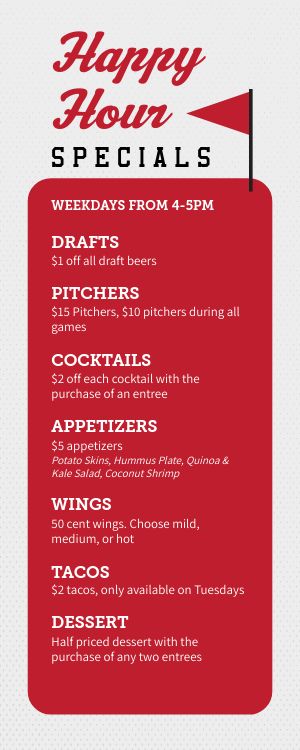 Classic Sports Bar Half Page Menu