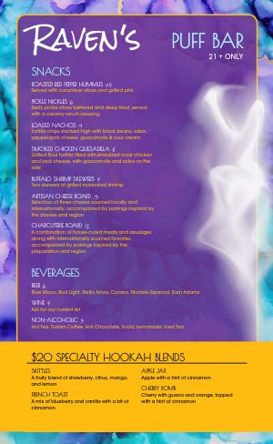 Colorful Hookah Menu