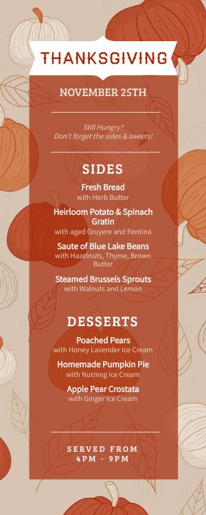 Autumn Thanksgiving Half Page Menu