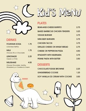 Cartoon Kids Menu