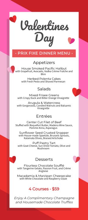 Striped Valentine's Day Half Page Menu