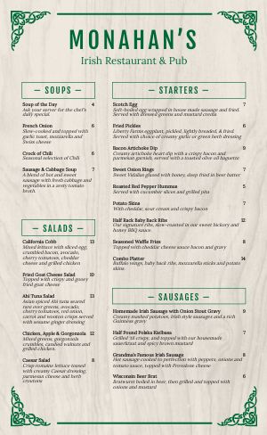 Wooden Irish Menu