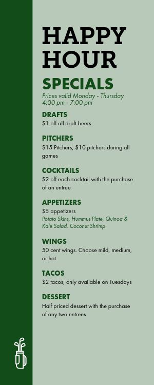 Golf Pub Half Page Menu