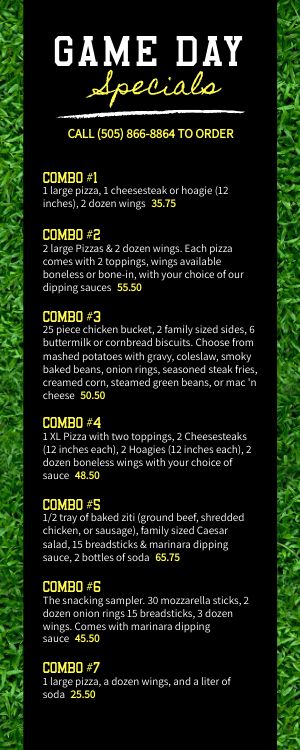 Sports Field Specials Half Page Menu