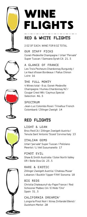 White Wine Half Page Menu