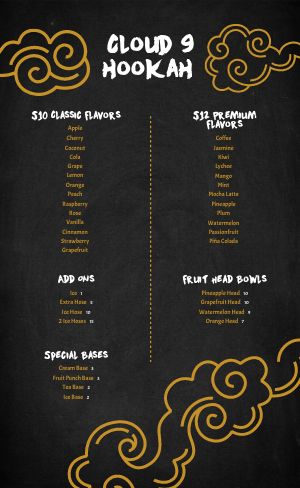 Cloudy Hookah Menu