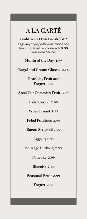 Breakfast Restaurant Half Page Menu