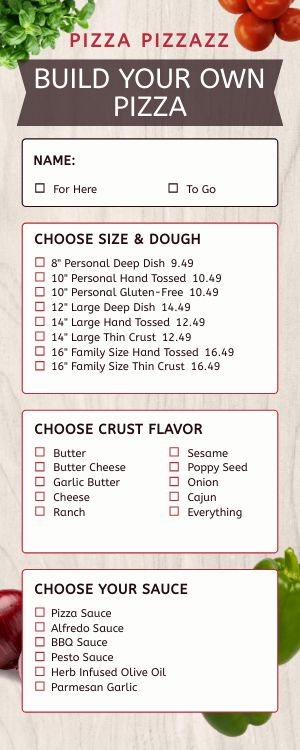 Create Pizza Half Page Menu