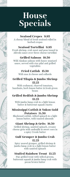 Cajun Style Seafood Half Page Menu