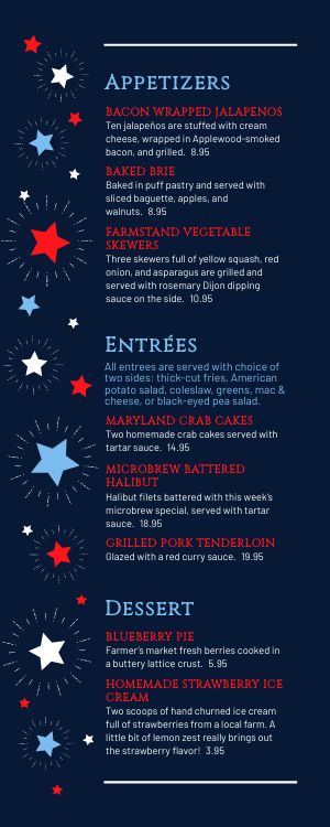 4th of July Specials Half Page Menu