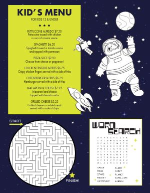 Space Kids Menu