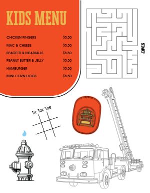 Fireman Kids Menu