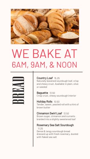 Simple White Bakery Tall Digital Menu Board