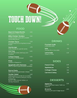 Green Football Kids Menu