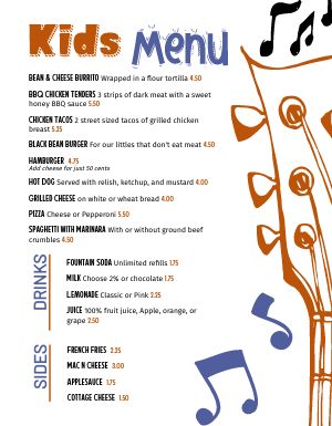 Simple Musical Kids Menu