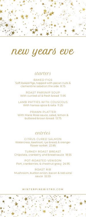 Stars New Years Eve Half Page Menu