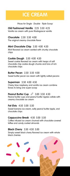 Bake Shop Dessert Half Page Menu