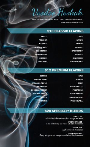 Hazy Hookah Menu