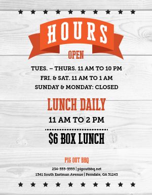 BBQ Restaurant Hours Flyer