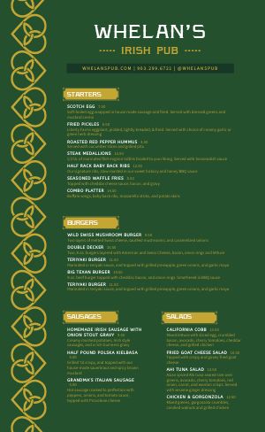 Green Celtic Irish Menu