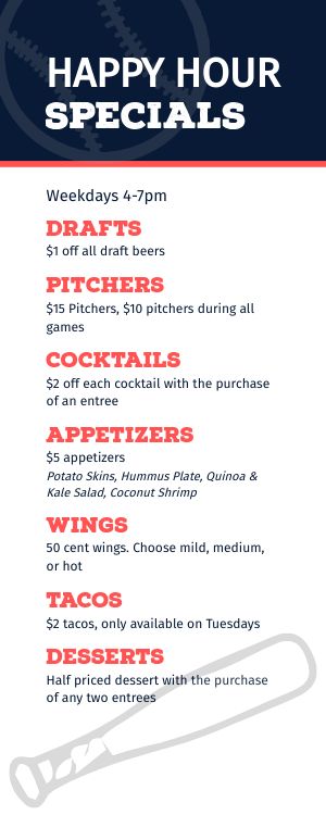 Customizable Sports Bar Half Page Menu