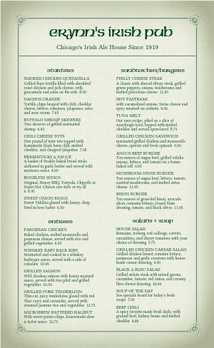 Corner Pub Irish Menu