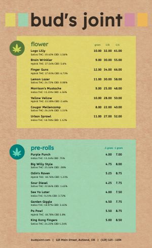 Colorful Dispensary Menu