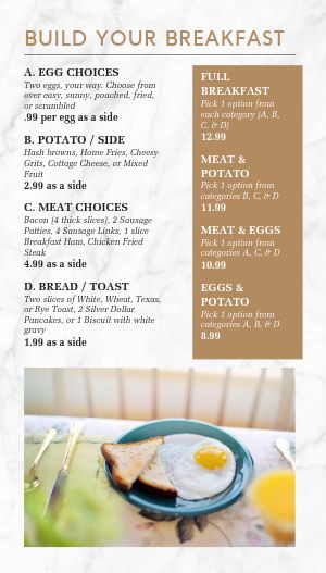 Morning Breakfast Tall Digital Menu Board Example