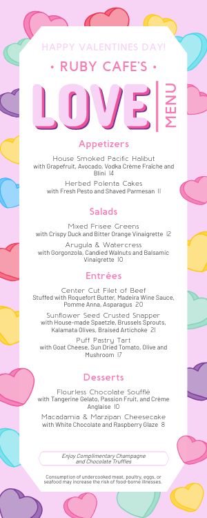 Sweetheart Valentine's Day Half Page Menu