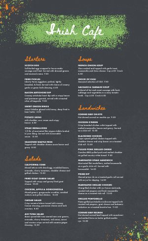 Irish Cafe Menu