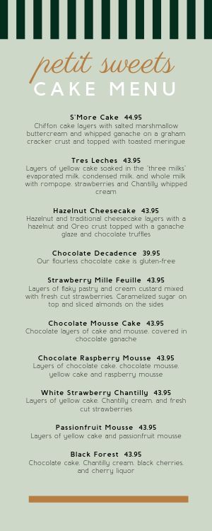 Cake Half Page Menu