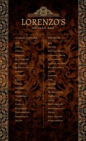 Authentic Hookah Menu