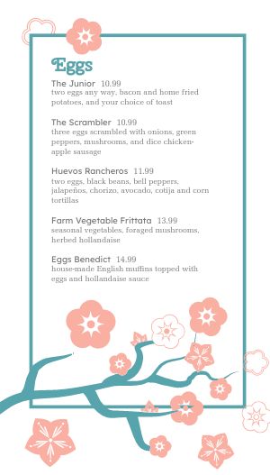 Cherry Blossom Brunch Tall Digital Menu Board