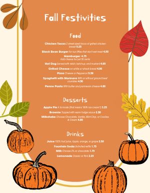 Fall Coloring Kids Menu