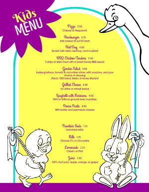 Yellow Kids Menu