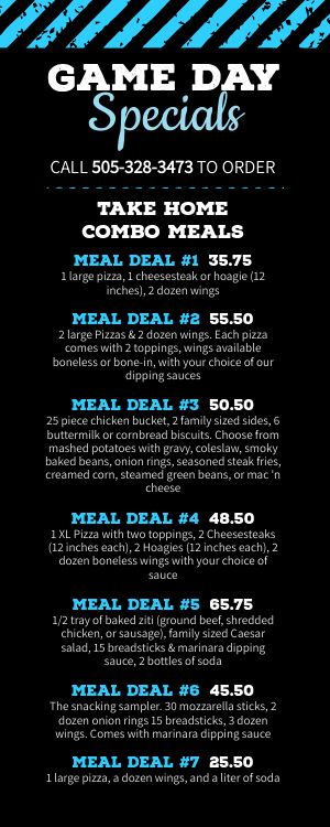 Blue Football Specials Half Page Menu