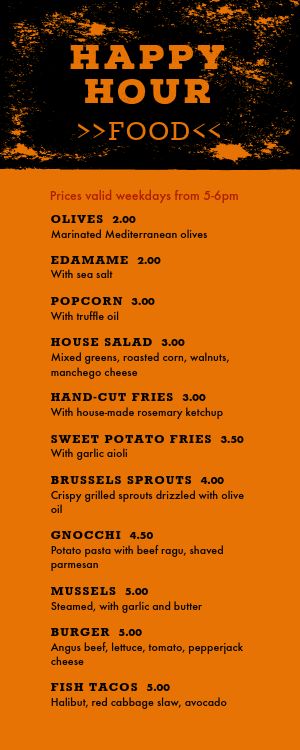 Textured Orange Sports Bar Half Page Menu