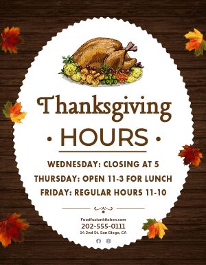 Thanksgiving Hours Sign