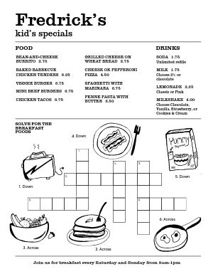 Kids Crossword Puzzle Menu