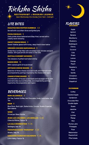 Night Sky Hookah Menu