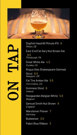 Tap Room Bar Tall Digital Menu Board