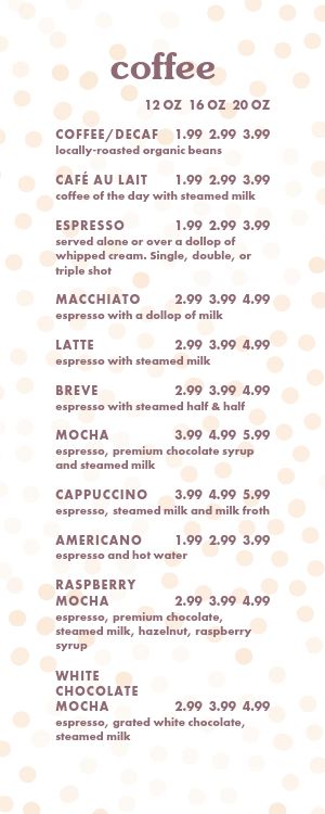 Speckled Breakfast Half Page Menu