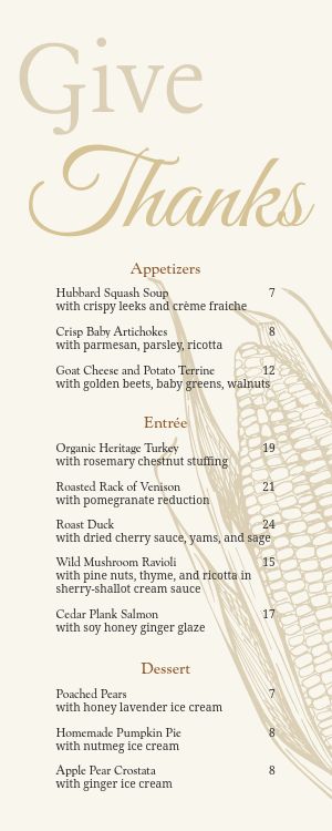 Elegant Corn Thanksgiving Half Page Menu