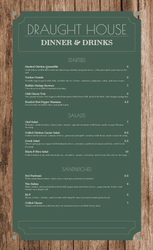 Wooden Pub Menu