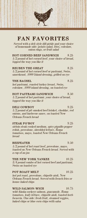 American Country Half Page Menu